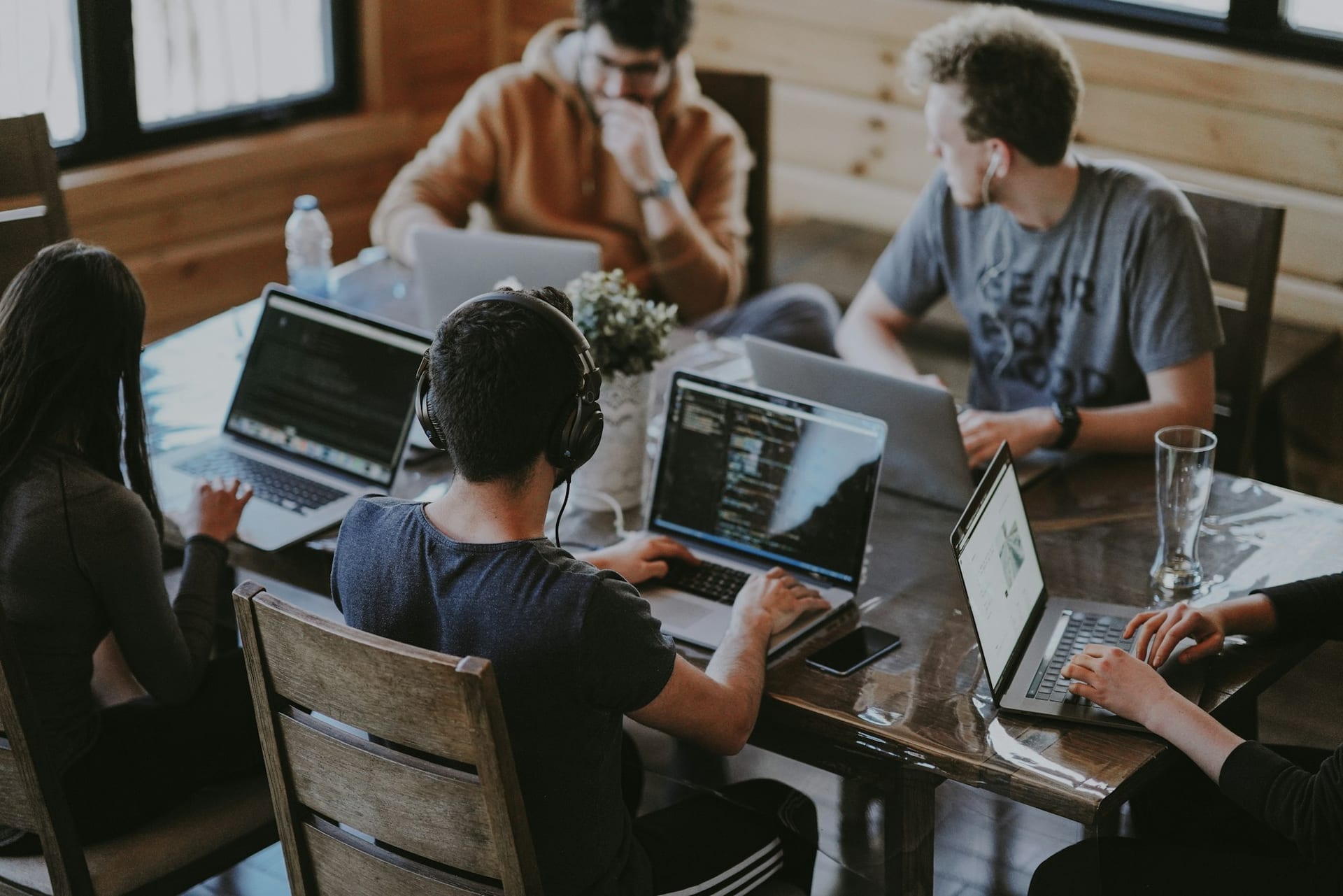 Collaborative team working in modern bright office